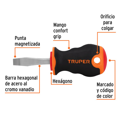 Desarmador plano 1/4' x 1-1/2' mango Comfort Grip, Truper | DR-1/4X1-1/2B | 14003
