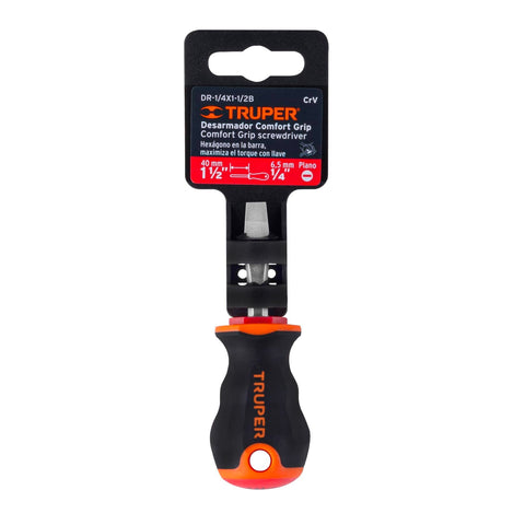 Desarmador plano 1/4' x 1-1/2' mango Comfort Grip, Truper | DR-1/4X1-1/2B | 14003