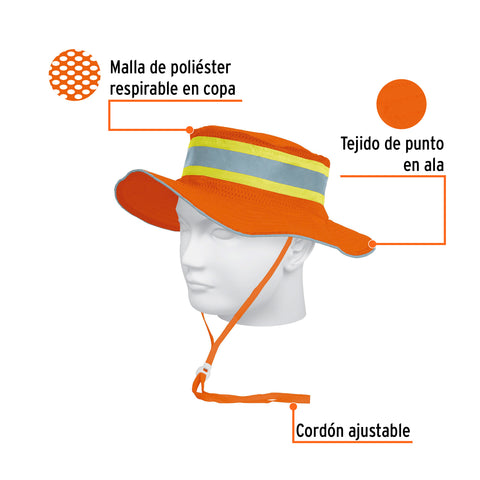 Sombrero naranja alta visibilidad con reflejante, Truper | SR-600N | 14009