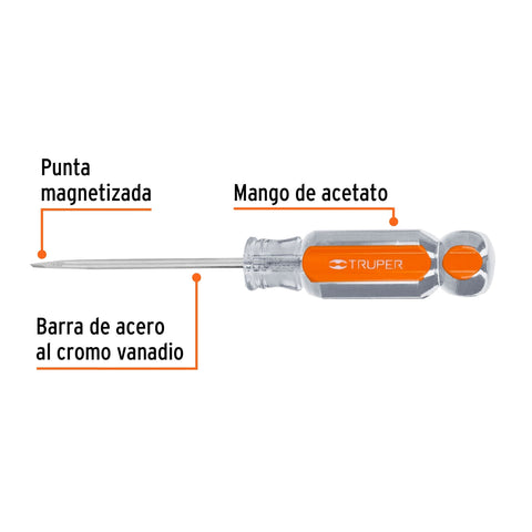 Desarmador cabinet 1/8' x 2-1/2' mango de acetato, Truper | DG-1/8X2-1/2 | 14011