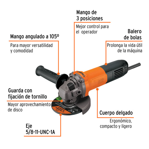 Esmeriladora angular 4-1/2', 700W, TRUPER PRO | ESMA-4-1/2A12 | 14013