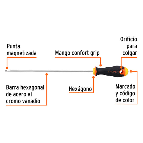 Desarmador cabinet 1/8' x 8' mango Comfort Grip, Truper | DG-1/8X8B | 14027