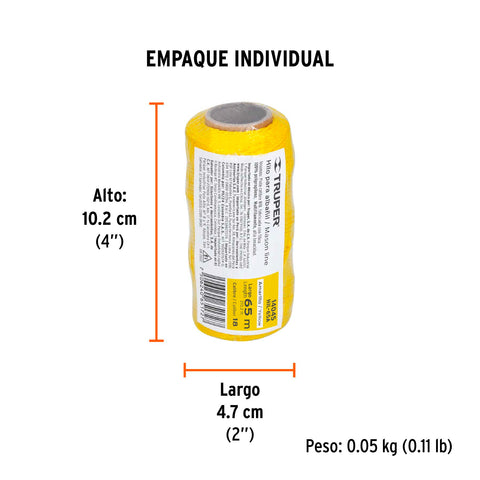 Carrete con 65 m de hilo para albañil amarillo, Truper | HIL-65A | 14045