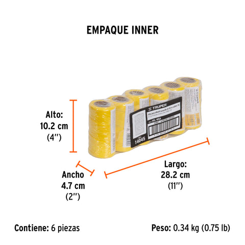 Carrete con 65 m de hilo para albañil amarillo, Truper | HIL-65A | 14045