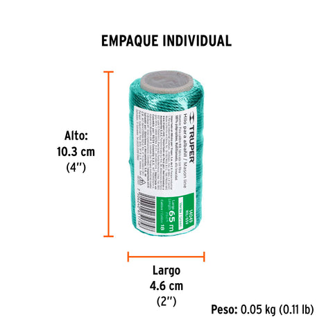 Carrete con 65 m de hilo para albañil verde, Truper | HIL-65V | 14049