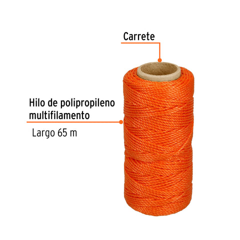 Carrete con 65 m de hilo para albañil naranja, Truper | HIL-65N | 14051