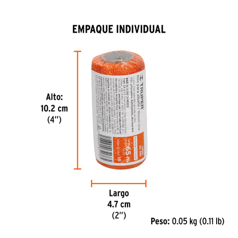 Carrete con 65 m de hilo para albañil naranja, Truper | HIL-65N | 14051