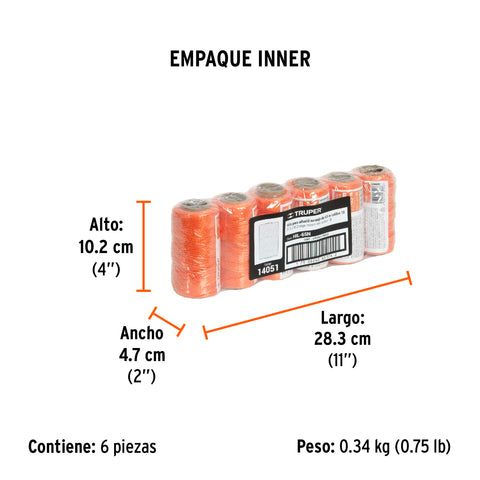 Carrete con 65 m de hilo para albañil naranja, Truper | HIL-65N | 14051