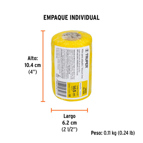 Carrete con 165 m de hilo para albañil amarillo, Truper | HIL-165A | 14052