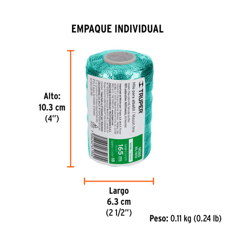 Carrete con 165 m de hilo para albañil verde, Truper | HIL-165V | 14060