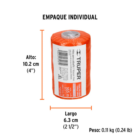 Carrete con 165 m de hilo para albañil naranja, Truper | HIL-165N | 14061