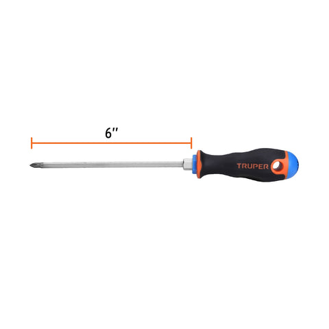 Desarmador de cruz 3/16' x 6' mango Comfort Grip, Truper | DP-3/16X6B | 14067