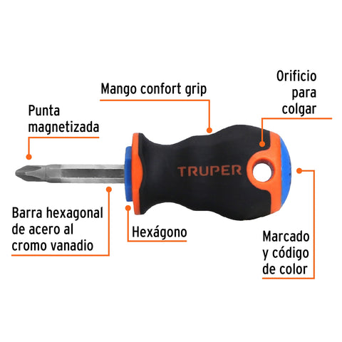 Desarmador de cruz 1/4' x 1-1/2' mango Comfort Grip, Truper | DP-1/4X1-1/2B | 14073