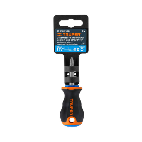 Desarmador de cruz 1/4' x 1-1/2' mango Comfort Grip, Truper | DP-1/4X1-1/2B | 14073