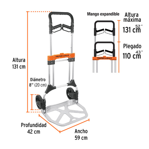 Diablo de carga, plegable, 200 kg, aluminio, Truper Expert | DIA-200AX | 14090