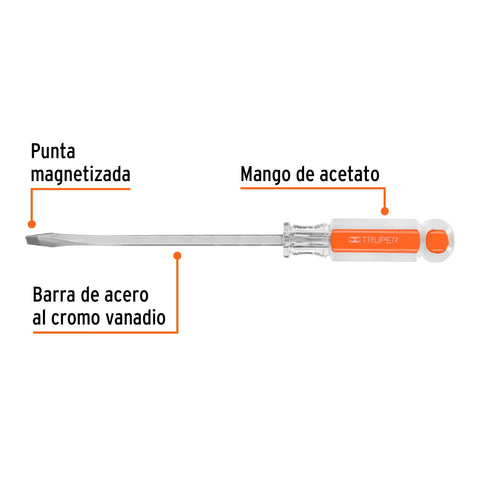 Desarmador plano 1/4 x 6' barra cuadrada mango acetato | DC-1/4X6 | 14095