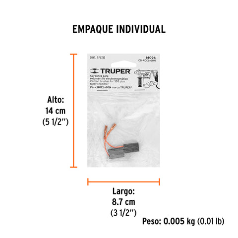 Bolsa con 2 carbones de repuesto para ROEL-60N, TRUPER | CB-ROEL-60N | 14096