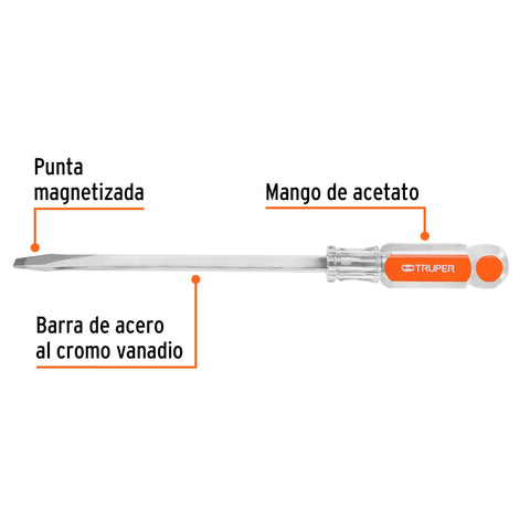 Desarmador plano 3/8 x 8' barra cuadrada mango acetato | DC-3/8X8 | 14110