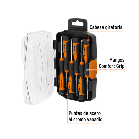 Juego con 6 desarmadores largos de precisión, Truper | JOY-6L | 14156