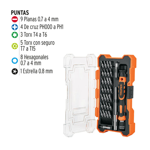 Desarmador de precisión con 30 puntas y extensión, Truper | JOY-32 | 14162