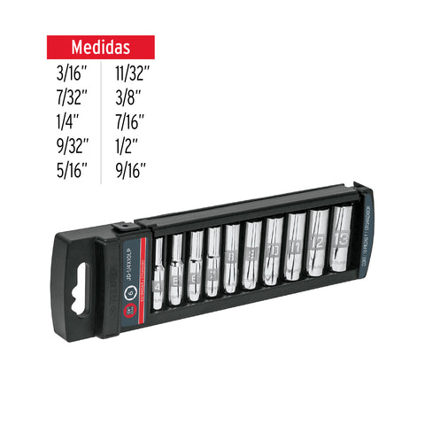 Juego de 10 dados largos cuadro 1/4' std, Truper | JD-1/4X10LP | 14167