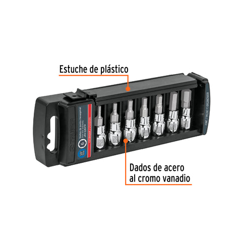 Juego de 7 dados punta hexagonal std, cuadro 3/8', Truper | JPH-3/8X7P | 14169