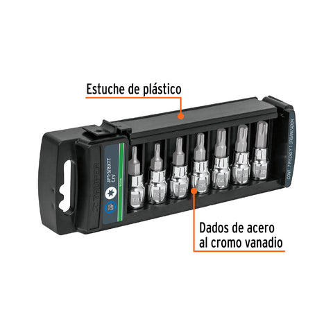 Juego de 7 dados cuadro 3/8' punta torx, Truper | JPT-3/8X7T | 14171