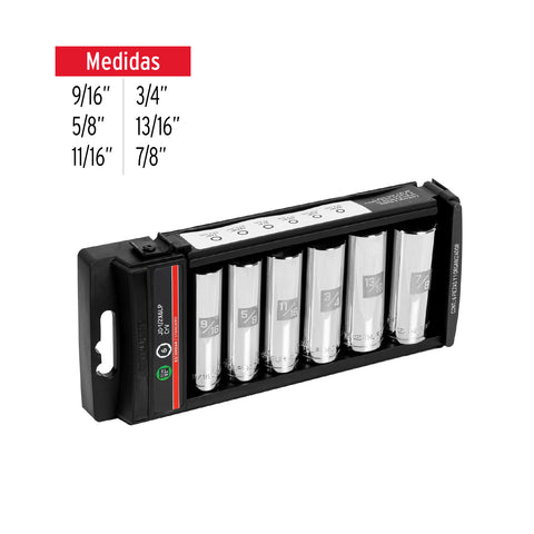 Juego 6 dados largos cuadro 1/2' std, Truper | JD-1/2X6LP | 14174