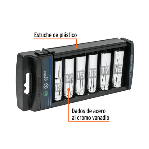 Juego 6 dados largos cuadro 1/2' mm, Truper | JD-1/2X6LM | 14175