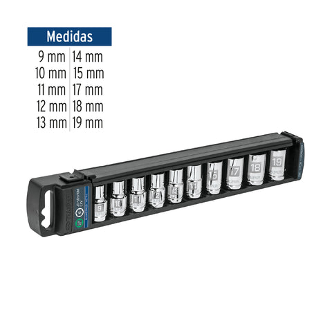 Juego de 10 dados cuadro 1/2' mm, Truper | JD-1/2X10M | 14177
