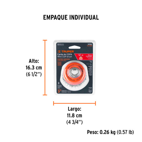 Carda copa 3' alambre ondulado fino, eje 5/8'-11, Truper | CO-508 | 14182