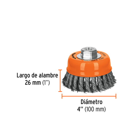 Carda copa 4' alambre trenzado fino, eje 5/8'-11, Truper | CT-610 | 14187