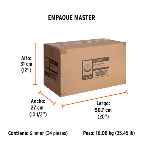 Carda copa 4' alambre trenzado fino, eje 5/8'-11, Truper | CT-610 | 14187