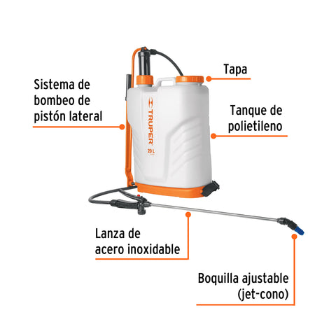 Fumigador de 20 L manual de mochila, Truper | FUM-20 | 14193
