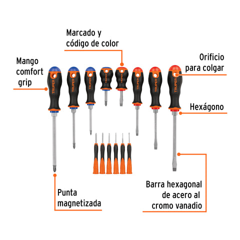 Juego de 8 desarmadores mango Comfort Grip y 6 de joyero | DTJ-14B | 14197