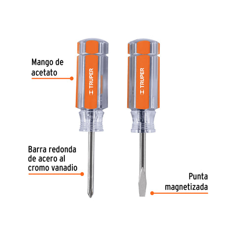 Dúo de mini desarmadores mango de acetato, Truper | DES-MINI-2 | 14199