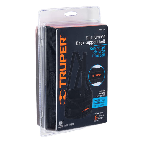 Faja lumbar con tercer cinturón, talla G, Truper | FAJA-LX | 14217