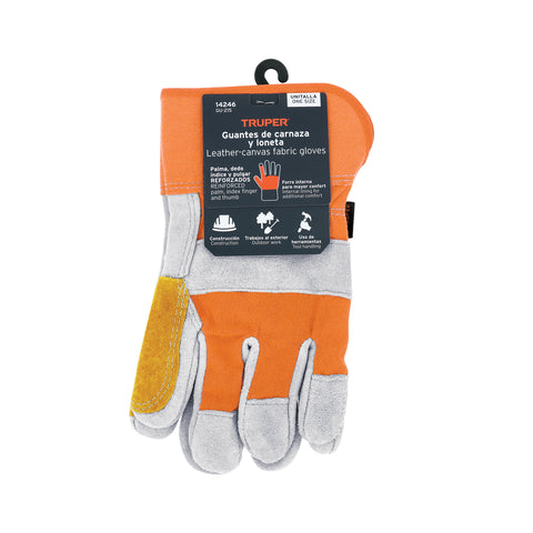 Guantes de carnaza y loneta, con refuerzo, unitalla, TRUPER | GU-215 | 14246