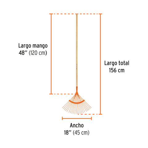 Escoba metálica p/jardín curva,22 dientes redondos,mango 48' | EM-22A | 14324