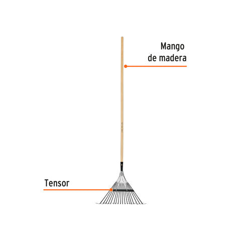 Escoba metálica para jardín, recta, 18 dientes, mango 48' | EMX-18 | 14326