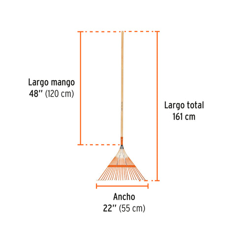 Escoba metálica para jardín,recta, 22 dientes, mango 48' | EMX-22 | 14328