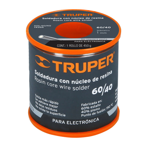 Soldadura con núcleo resina 60/40, para electrónica, 450 g | SOL-60/40 | 14366