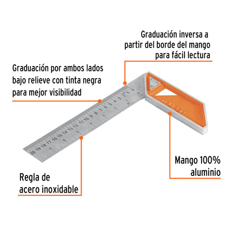 Escuadra 8' para carpintero con mango 100% de aluminio | EC-8 | 14372