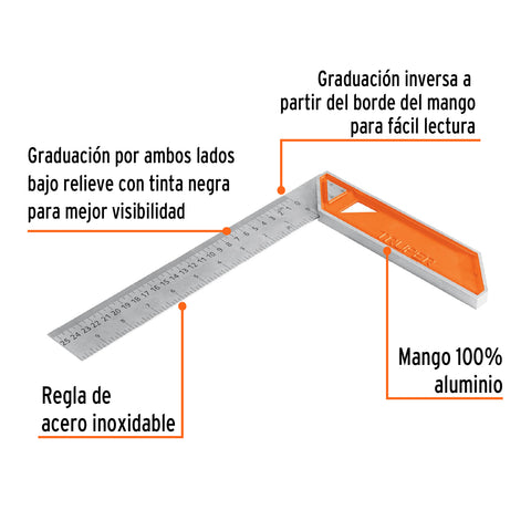 Escuadra 10' para carpintero con mango 100% de aluminio | EC-10 | 14374