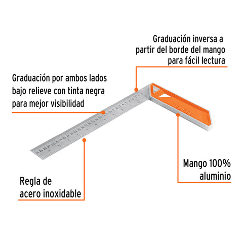 Escuadra 12' para carpintero con mango 100% de aluminio | EC-12 | 14376
