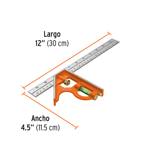 Escuadra 12' de combinación con punzón para marcar, Truper | ECT-12 | 14380
