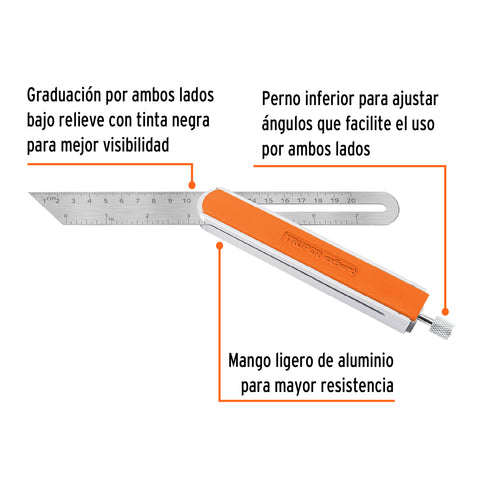 Escuadra 9' falsa de acero inox mango de aluminio, Expert | EFT-9X | 14385