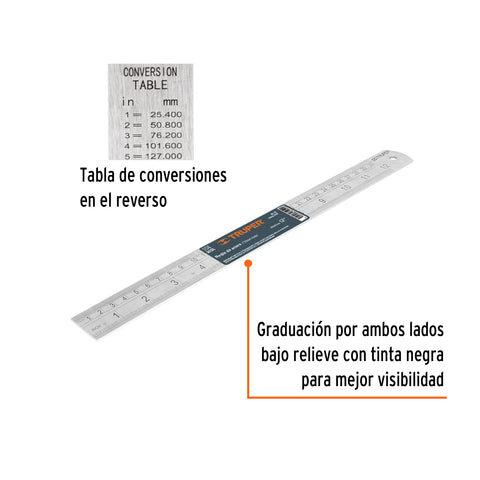 Regla 30 cm de acero inoxidable, Truper | RGL-30 | 14387