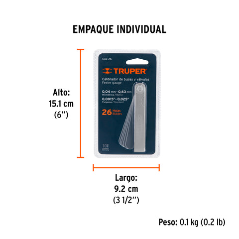 Calibrador de 26 hojas std / mm, Truper | CAL-26 | 14396