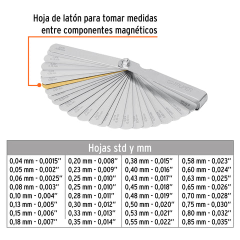 Calibrador de 32 hojas std / mm, Truper | CAL-32 | 14397